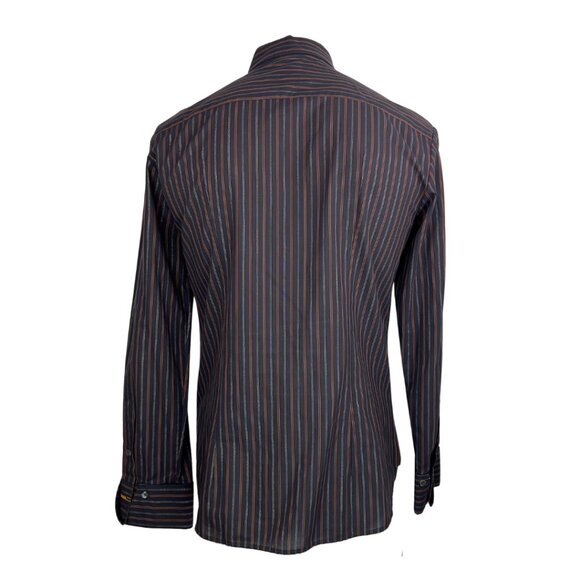 Dolce and Gabbana Black Dress Shirt with Silver and Orange Stripes - Picture 2 of 2